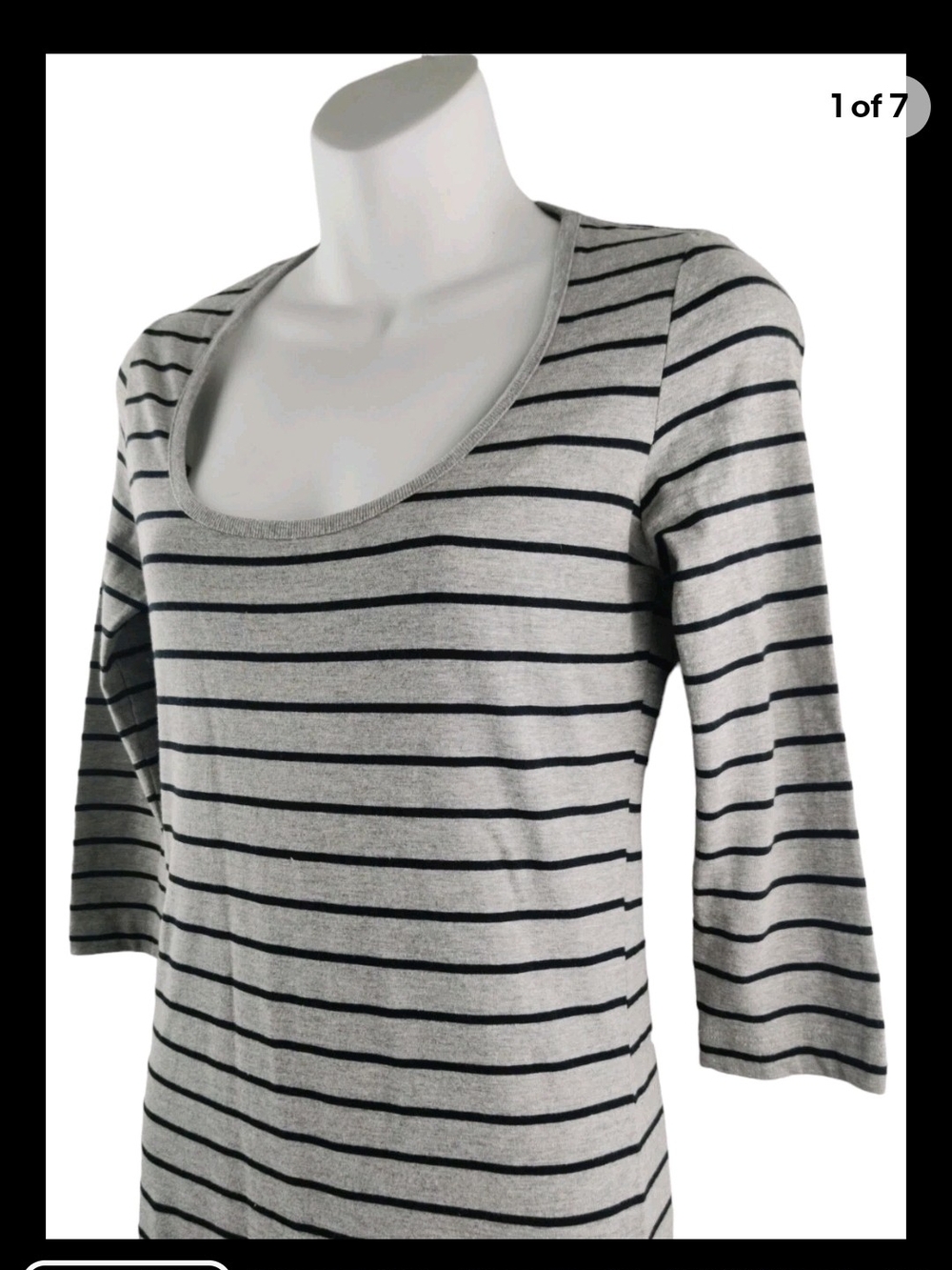 French Connection Gray and Black Striped Midi Dress